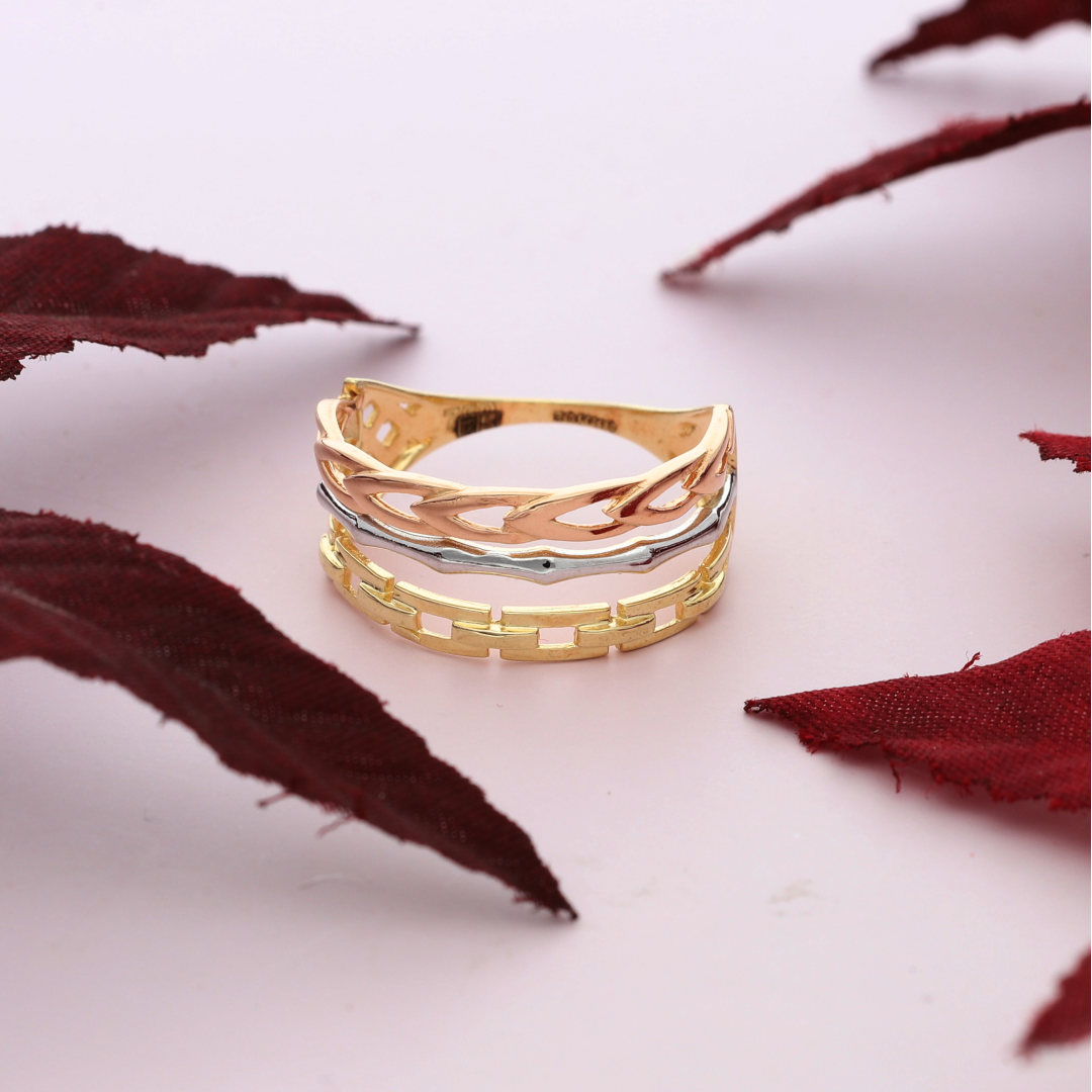 Gold Mixed Style Ring 18KT - FKJRN18K9239