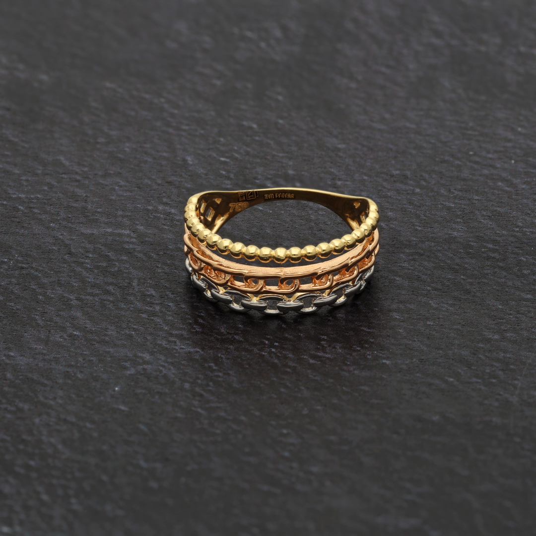 Gold Stud Mixed Style Ring 18KT - FKJRN18K9240