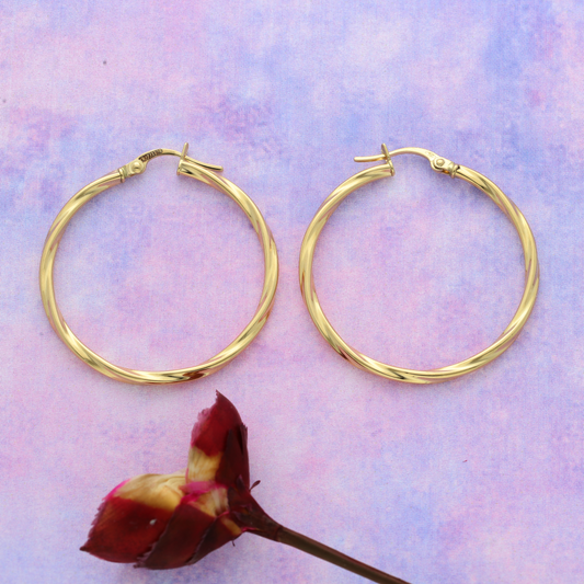 Gold Stud Thin Twisted Hoop Earrings 18KT - FKJERN18K9274