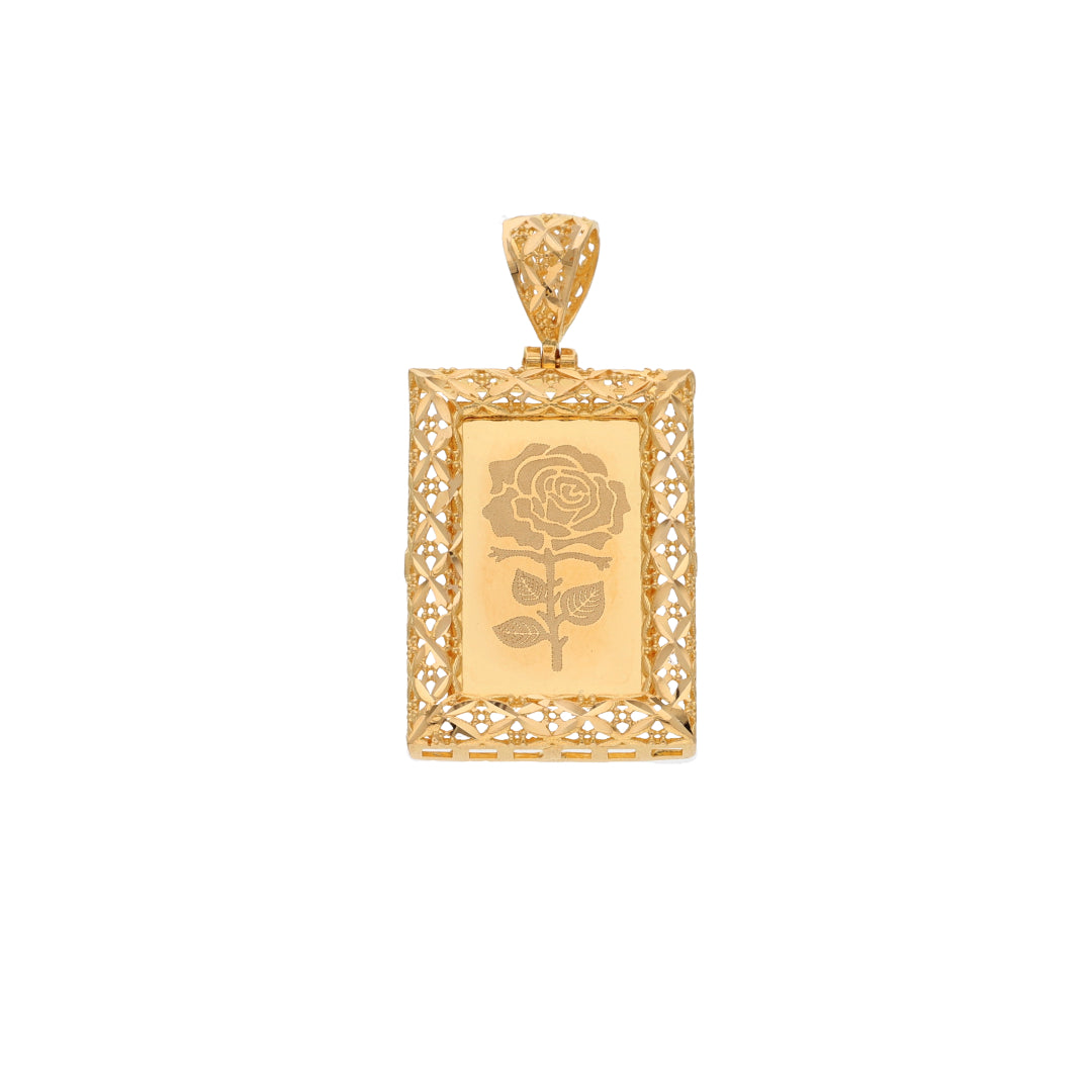 Gold Rectangle Shaped Rose Frame Pendant 21KT - FKJPND21KM9617