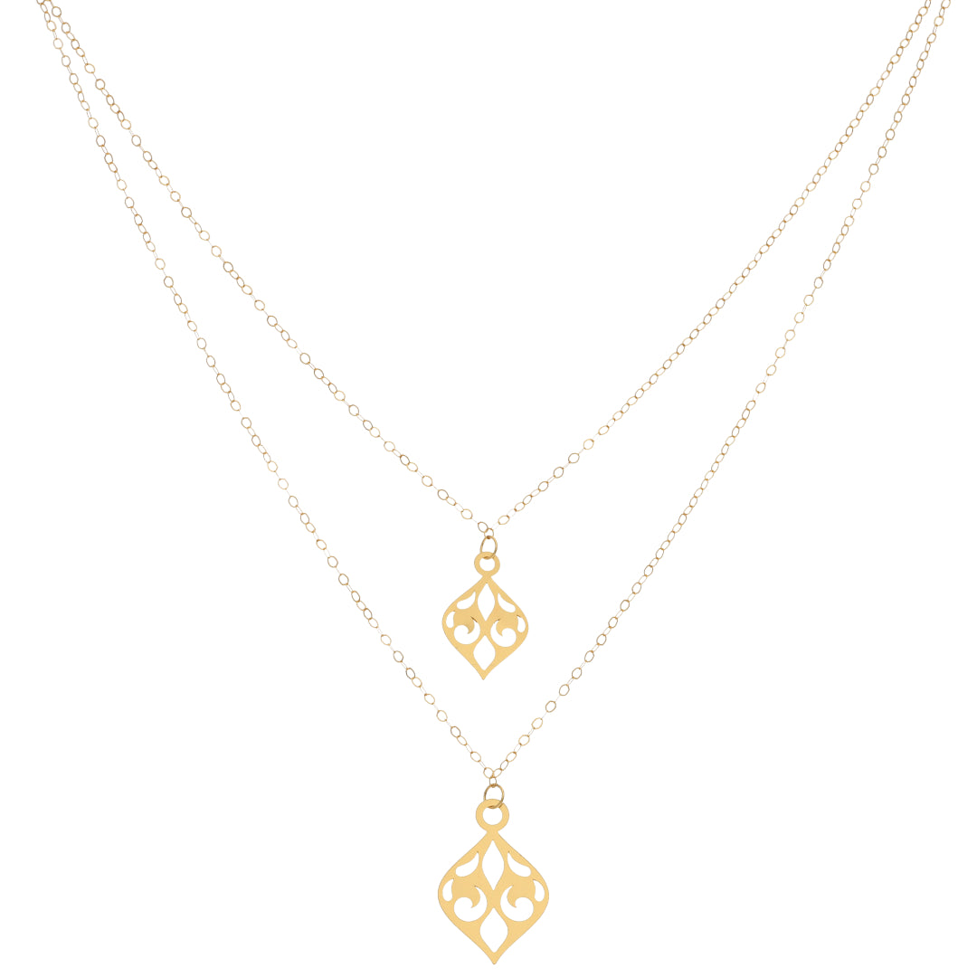 Gold Layered Necklace (Chain With Drop Shaped Pendant) 21KT - FKJNKL21KM9776