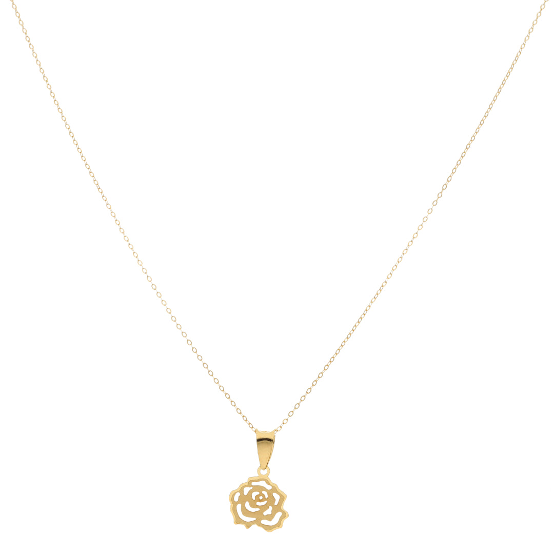 Gold Necklace (Chain With Hollow Rose Shaped Pendant) 21KT - FKJNKL21KM9818