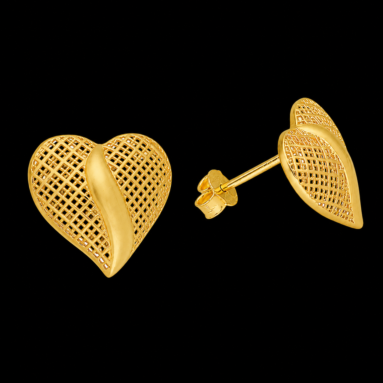 Gold Mesh Heart Shaped Earrings 21KT - FKJERN21KM12064