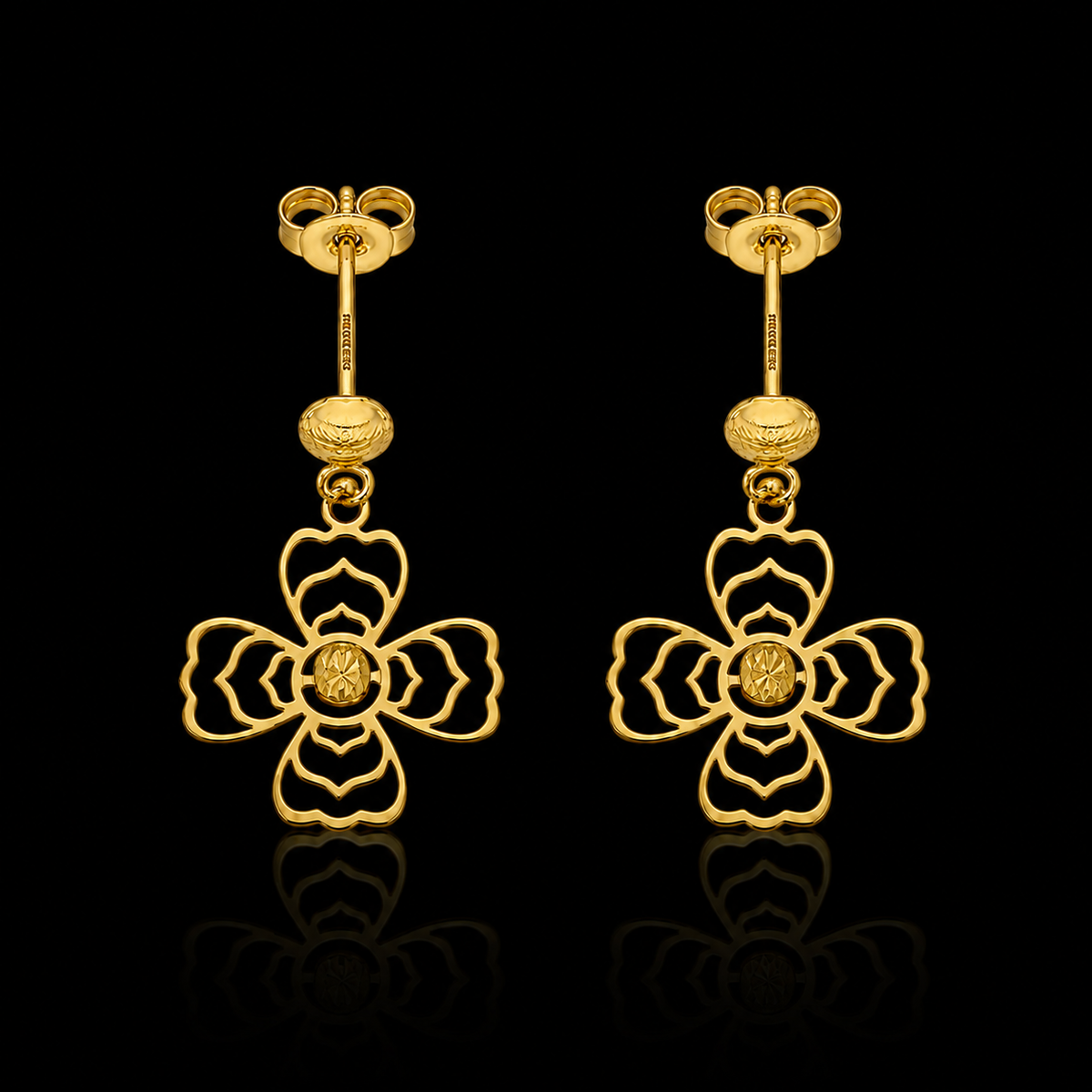Gold Delicate Flower Cutwork Earrings 21KT - FKJERN21KM12240