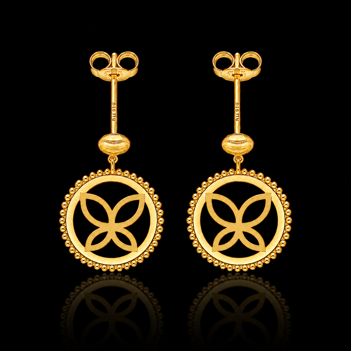 Gold Intricate Butterfly Shaped Earrings 21KT - FKJERN21KM12242