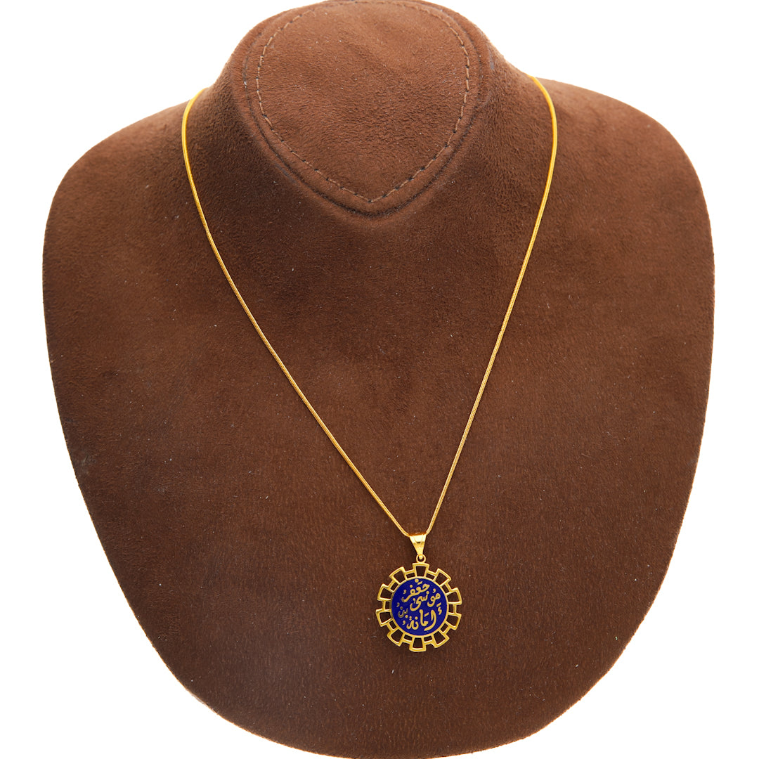 Gold Necklace (Chain with Deep Blue Round Pendant) 21KT - FKJNKL21KM10207