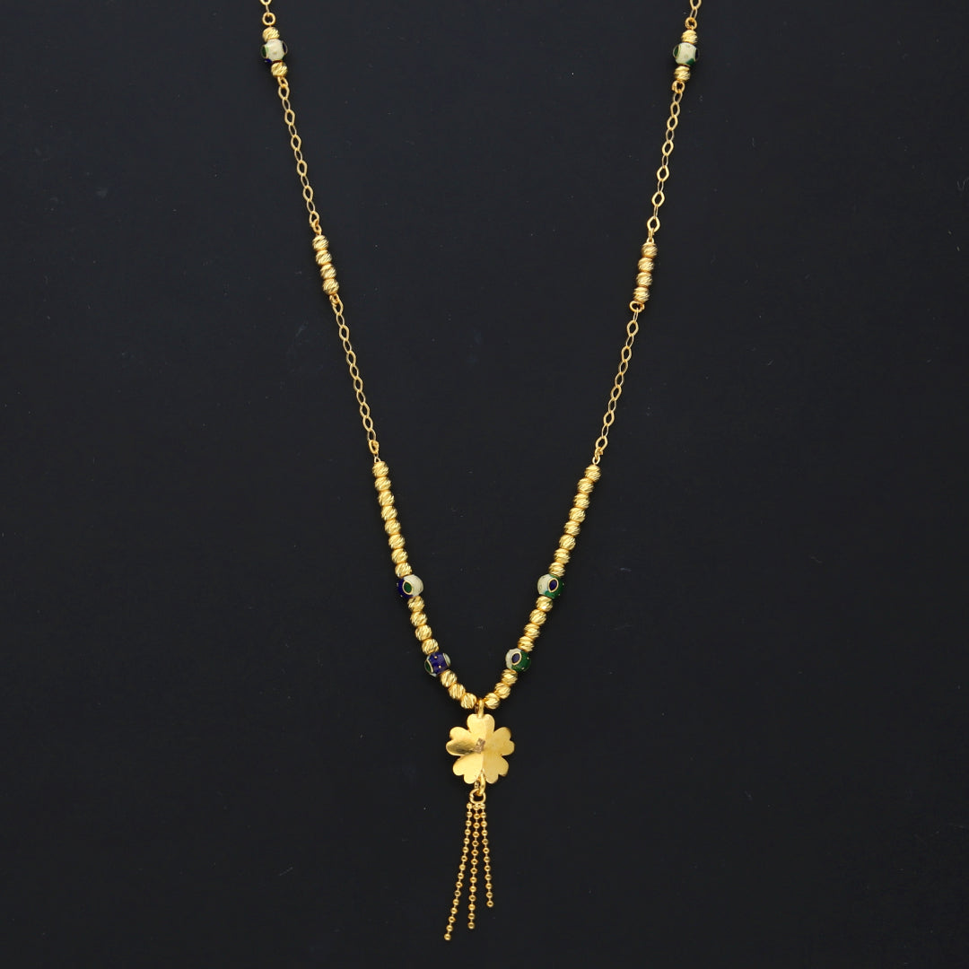 Gold Floral Drop Necklace 21KT - FKJNKL21KM10351