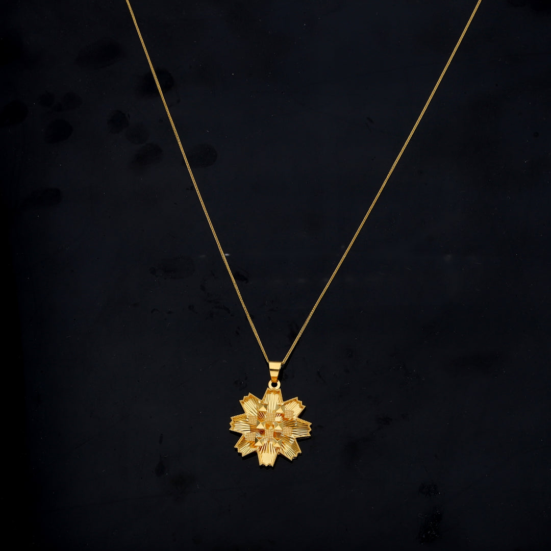 Gold Necklace (Chain with Elegant Flower Shaped Pendant) 21KT - FKJNKL21KM11876