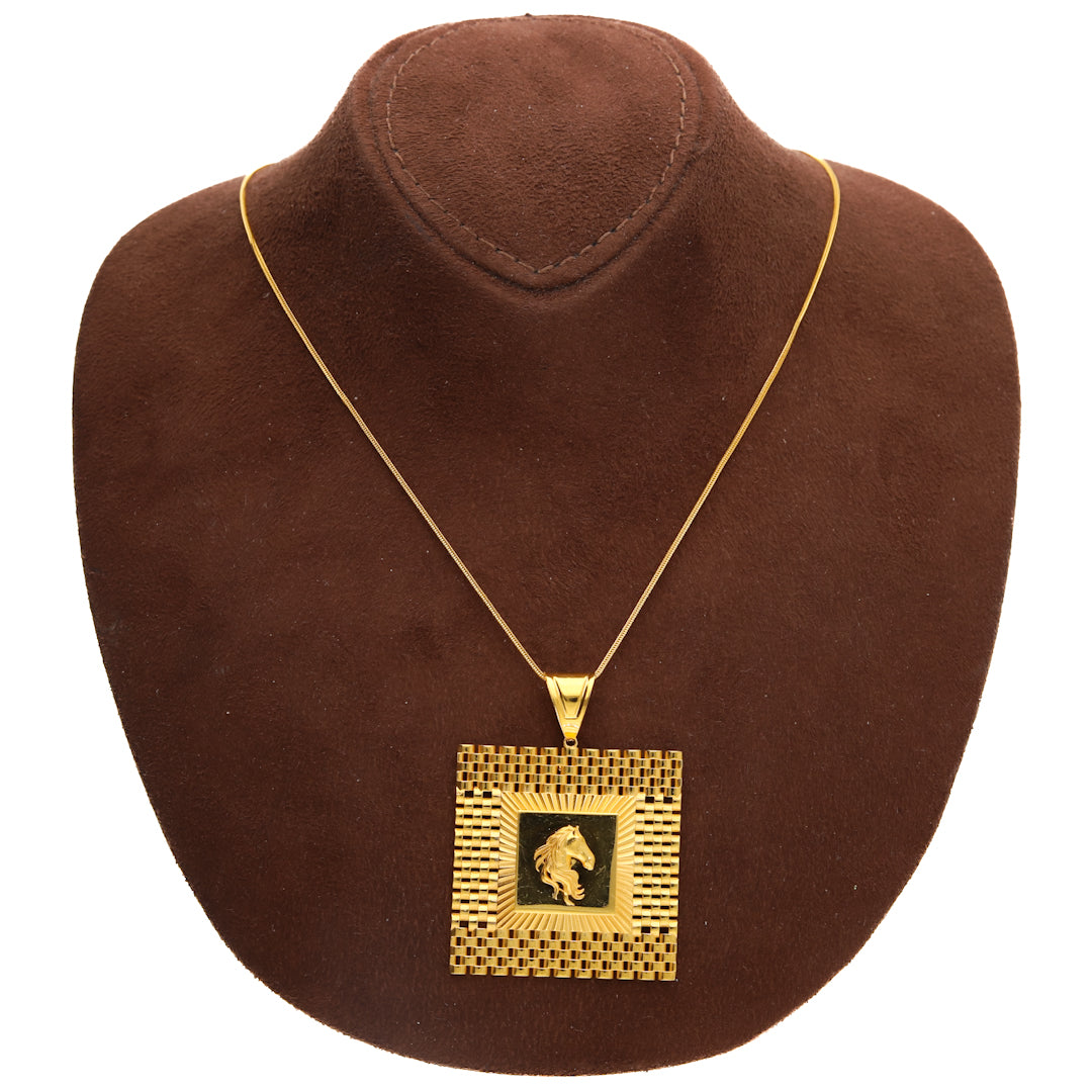 Gold Necklace (Chain with Horse Motif Square Pendant) 21KT - FKJNKL21KM10138