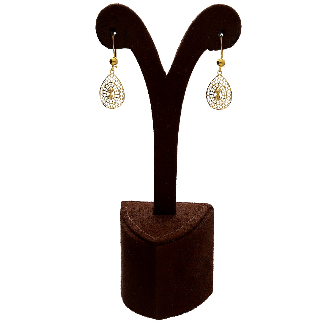 Gold Teardrop Filigree Necklace Set (Necklace, Earrings and Ring) 21KT - FKJNKLST21KM10215