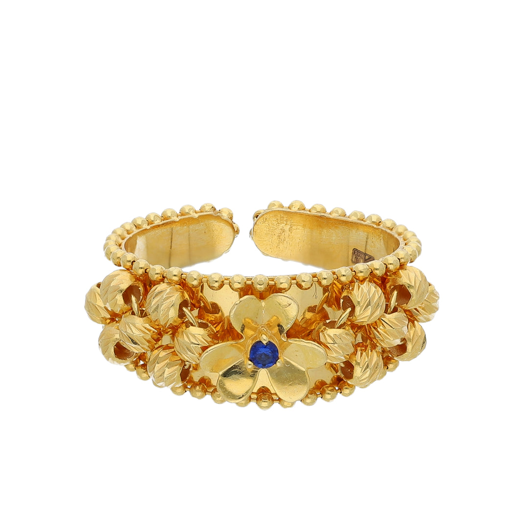 Gold Floral Blue Ring 21KT - FKJRN21KM10487