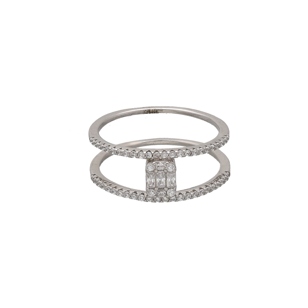 Sterling Silver 925 Halo Baguette Ring - FKJRNSL10742