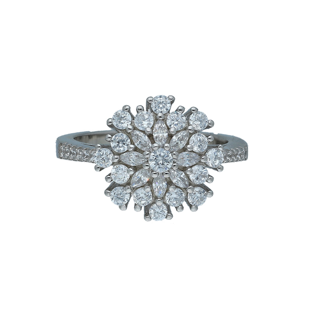 Sterling Silver 925 Floral Cluster Ring - FKJRNSL11001