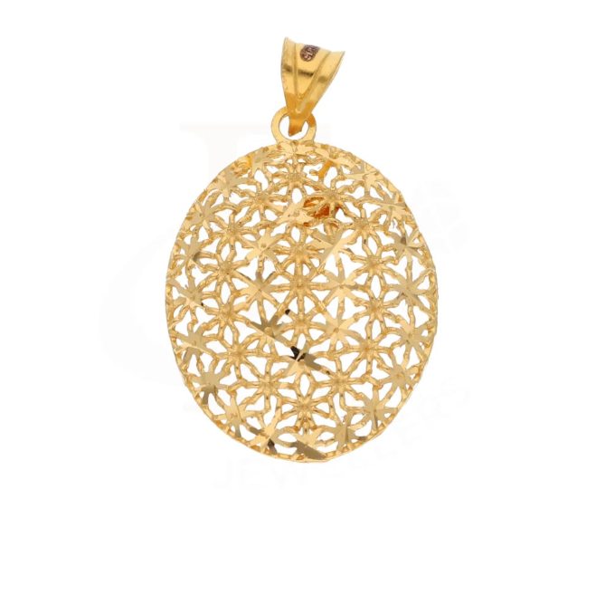 Gold Oval Flower Design Pendant 18KT - FKJPND18K2517