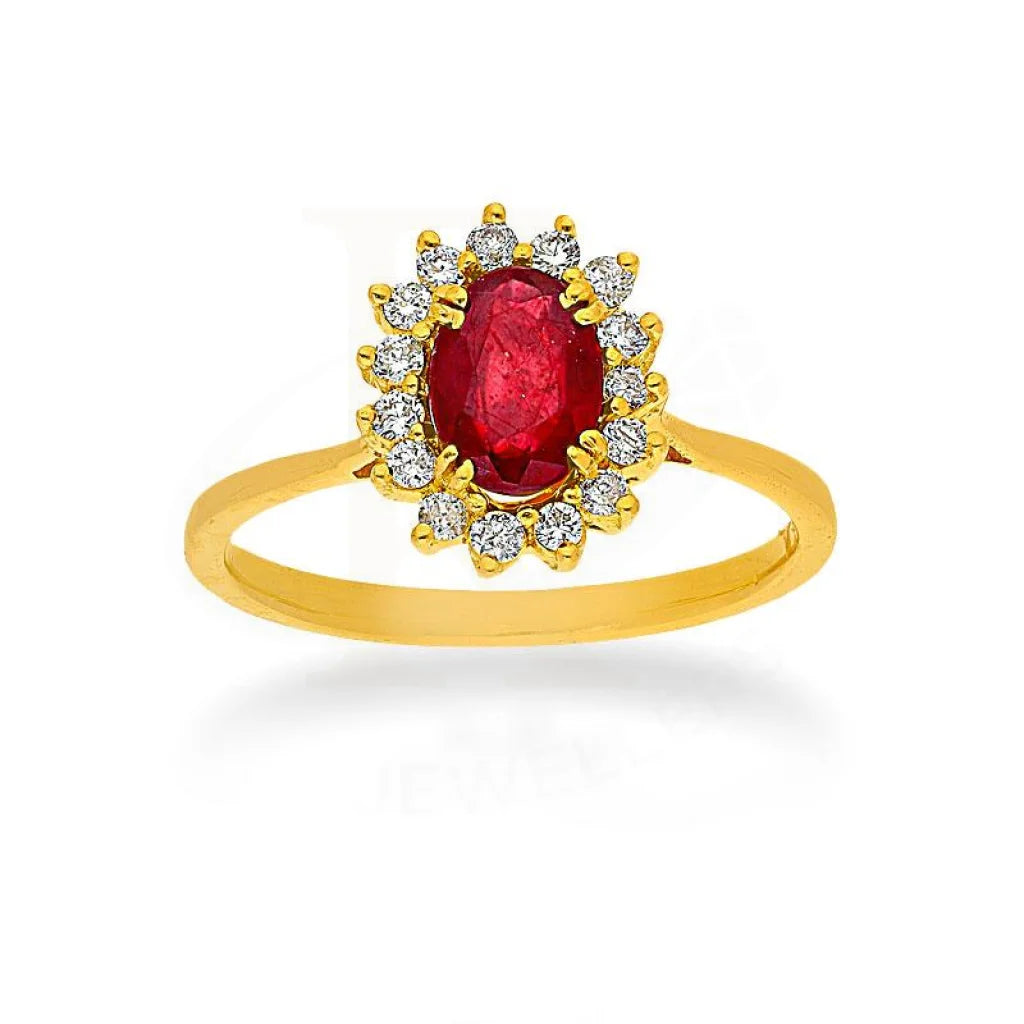 Diamond & Ruby Oval Cut Solitaire Ring In 18Kt Gold - Fkjrn18K2141 Rings