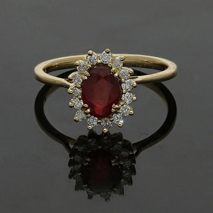 Diamond & Ruby Oval Cut Solitaire Ring In 18Kt Gold - Fkjrn18K2141 Rings