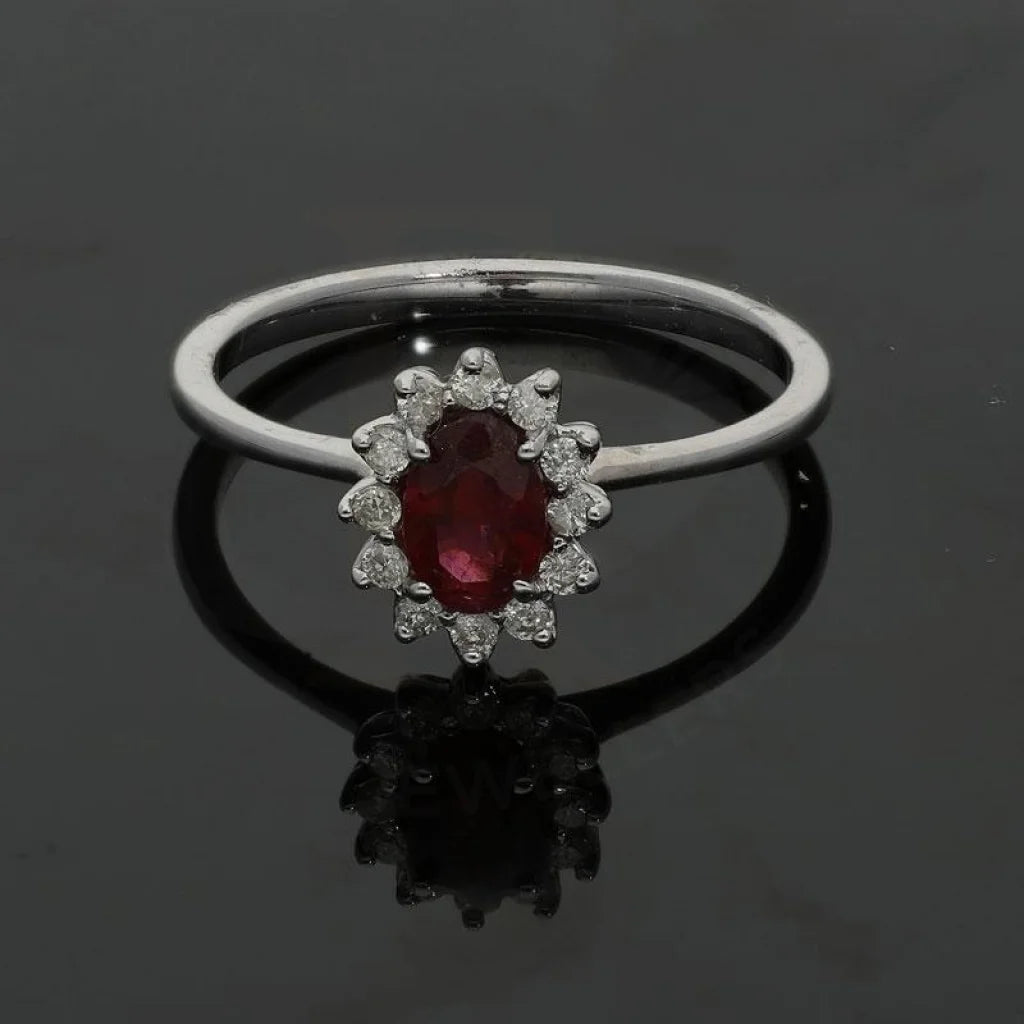 Diamond & Ruby Oval Cut Solitaire Ring In 18Kt White Gold - Fkjrn18K2140 Rings