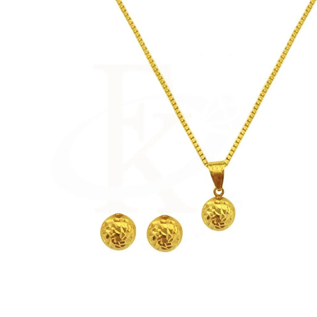 Gold Ball Pendant Set (Necklace And Earrings) 18Kt - Fkjnklst1859 Sets
