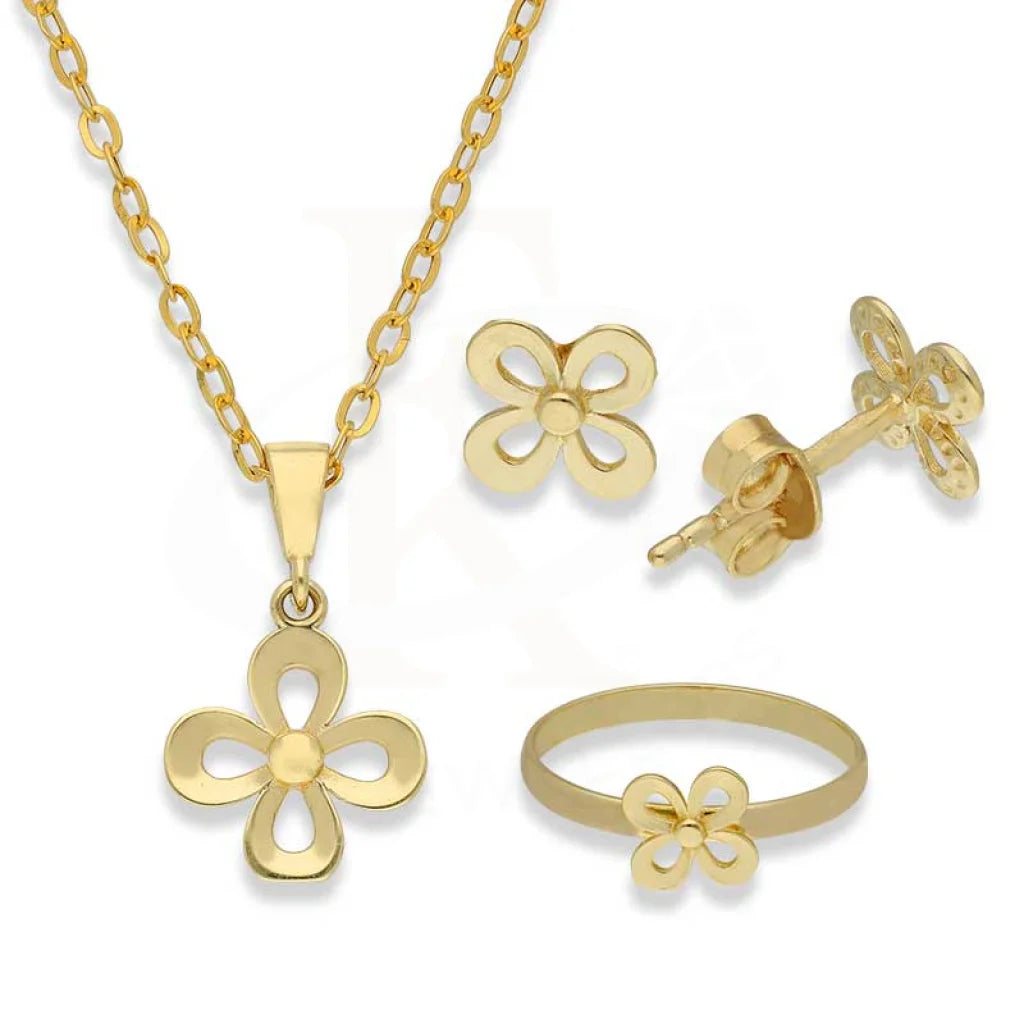 Gold Flower Shaped Pendant Set (Necklace Earrings And Ring) 18Kt - Fkjnklst18K2416 Sets
