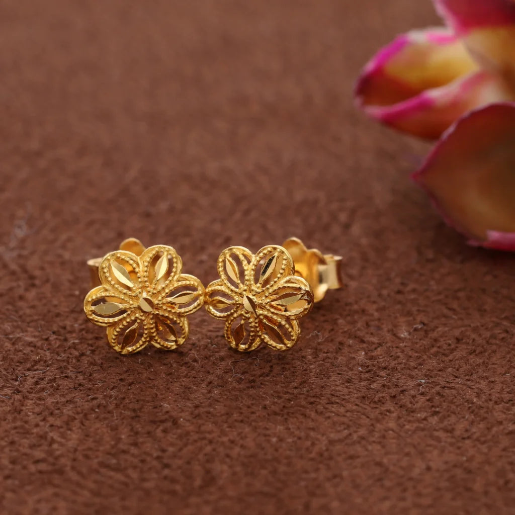 Beautiful Gold Flower Shaped Stud Earrings 21KT for Her