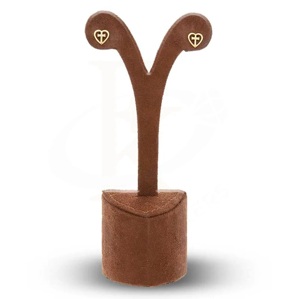 Gold Heart Cross Stud Earrings 18Kt - Fkjern18K2799