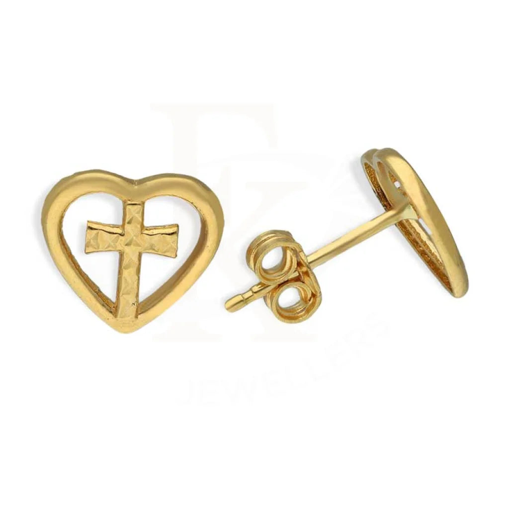 Gold Heart Cross Stud Earrings 18Kt - Fkjern18K2799