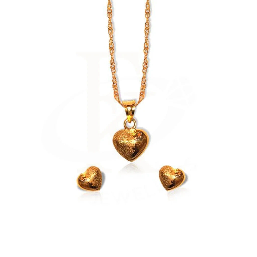 Gold Heart Pendant Set (Necklace And Earrings) 18Kt - Fkjnklst1718 Sets