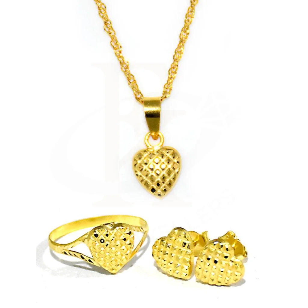 Gold Heart Pendant Set (Necklace Earrings And Ring) 18Kt - Fkjnklst1696 Sets
