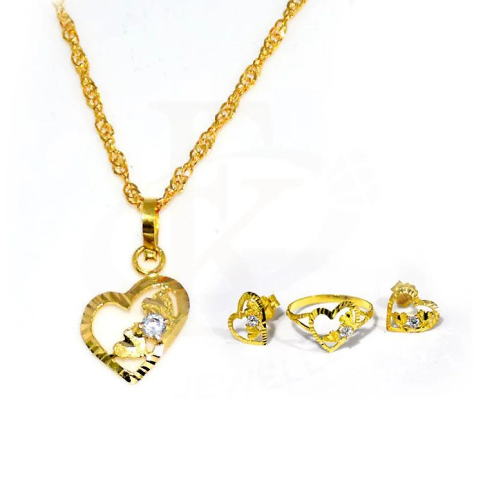 Gold Heart Pendant Set (Necklace Earrings And Ring) 18Kt - Fkjnklst1700 Sets