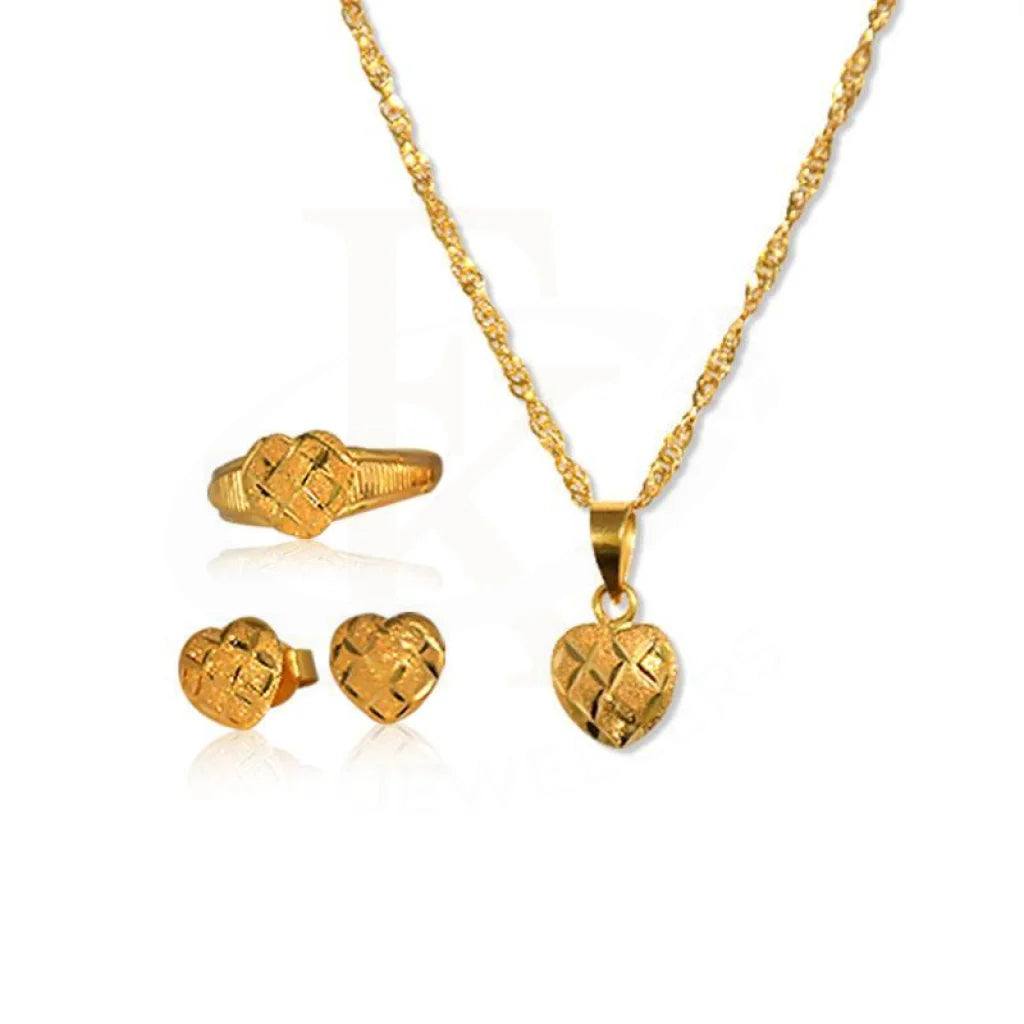 Gold Heart Pendant Set (Necklace Earrings And Ring) 18Kt - Fkjnklst1705 Sets
