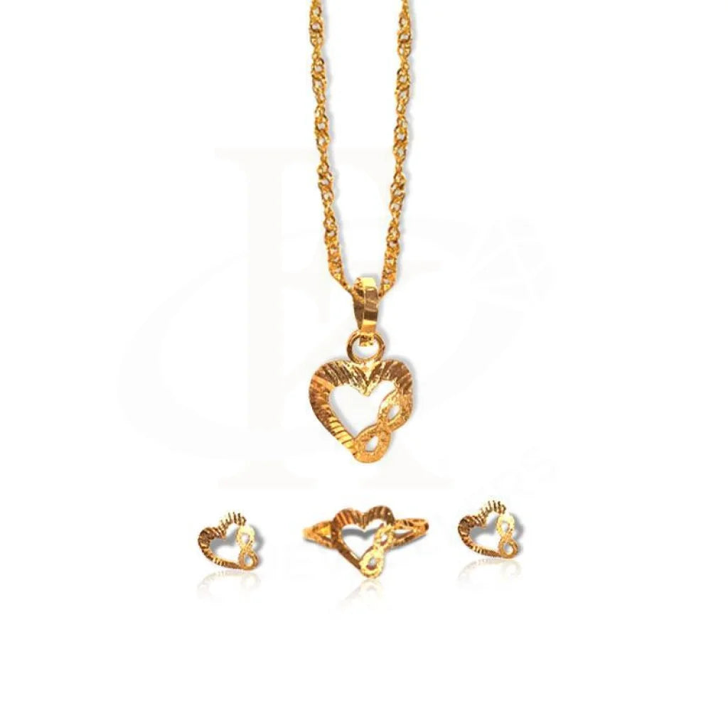 Gold Heart Pendant Set (Necklace Earrings And Ring) 18Kt - Fkjnklst1719 Sets