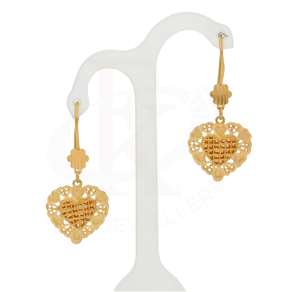 Gold Heart Shaped Earrings 21Kt - Fkjern21K7756