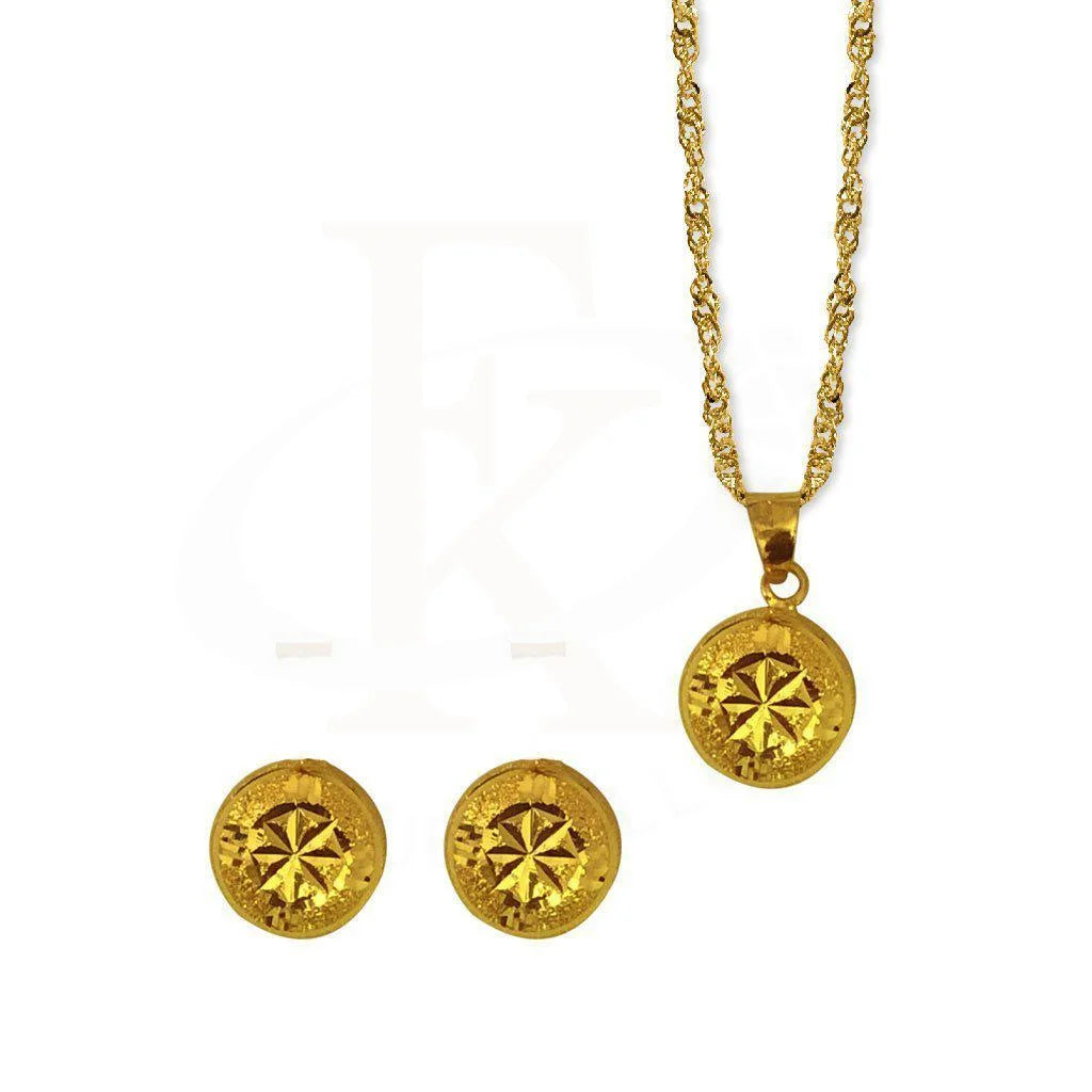 Gold Round Pendant Set (Necklace And Earrings) 22Kt - Fkjnklst1886 Sets