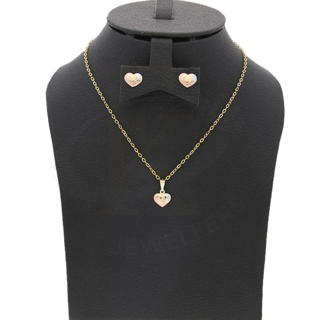 Gold Tri-Tone Heart Pendant Set (Necklace And Earrings) 18Kt - Fkjnklst18K2149 Sets