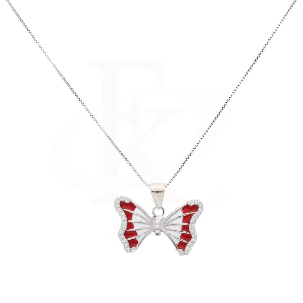 Sterling Silver 925 Necklace (Chain With Enamel And Zirconia Butterfly Pendant) - Fkjnklsl8603