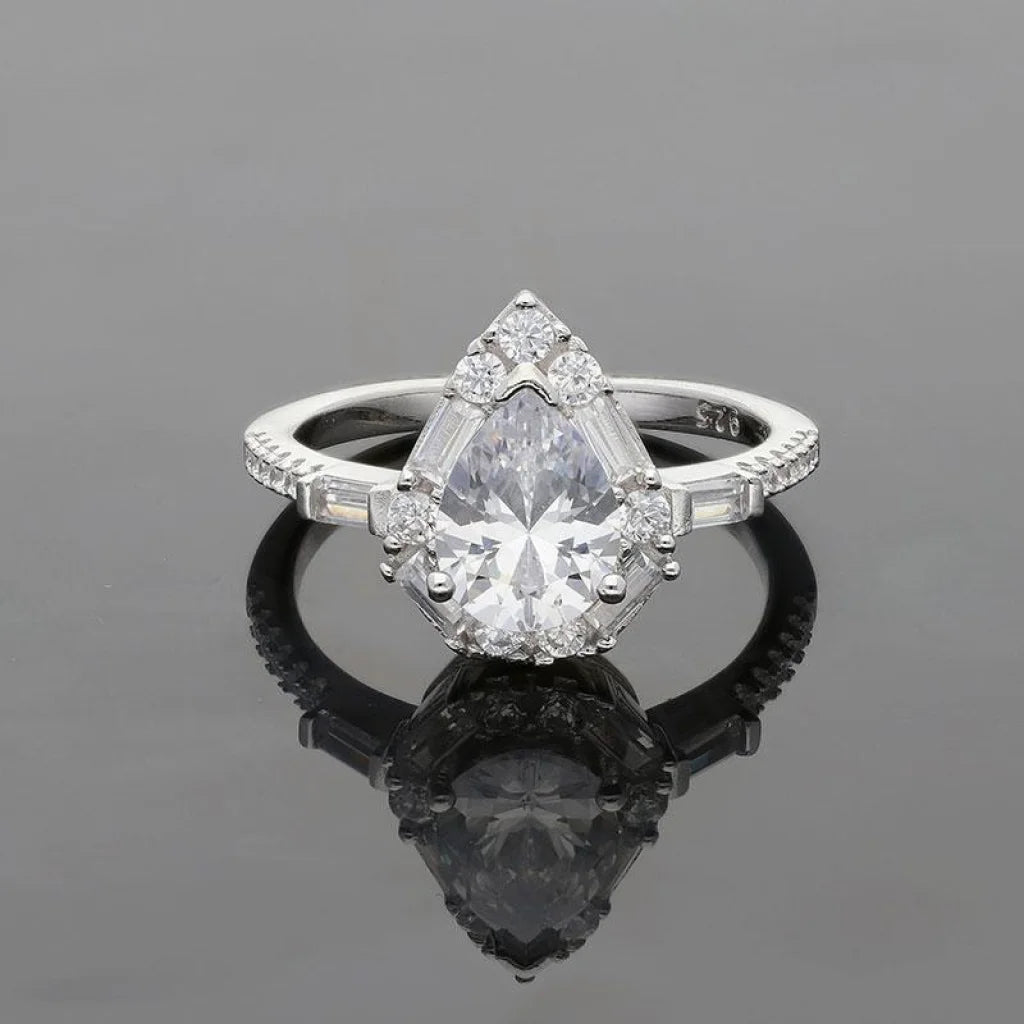 Italian Silver 925 Pear Shaped Solitaire Ring - Fkjrnsl2459 Rings
