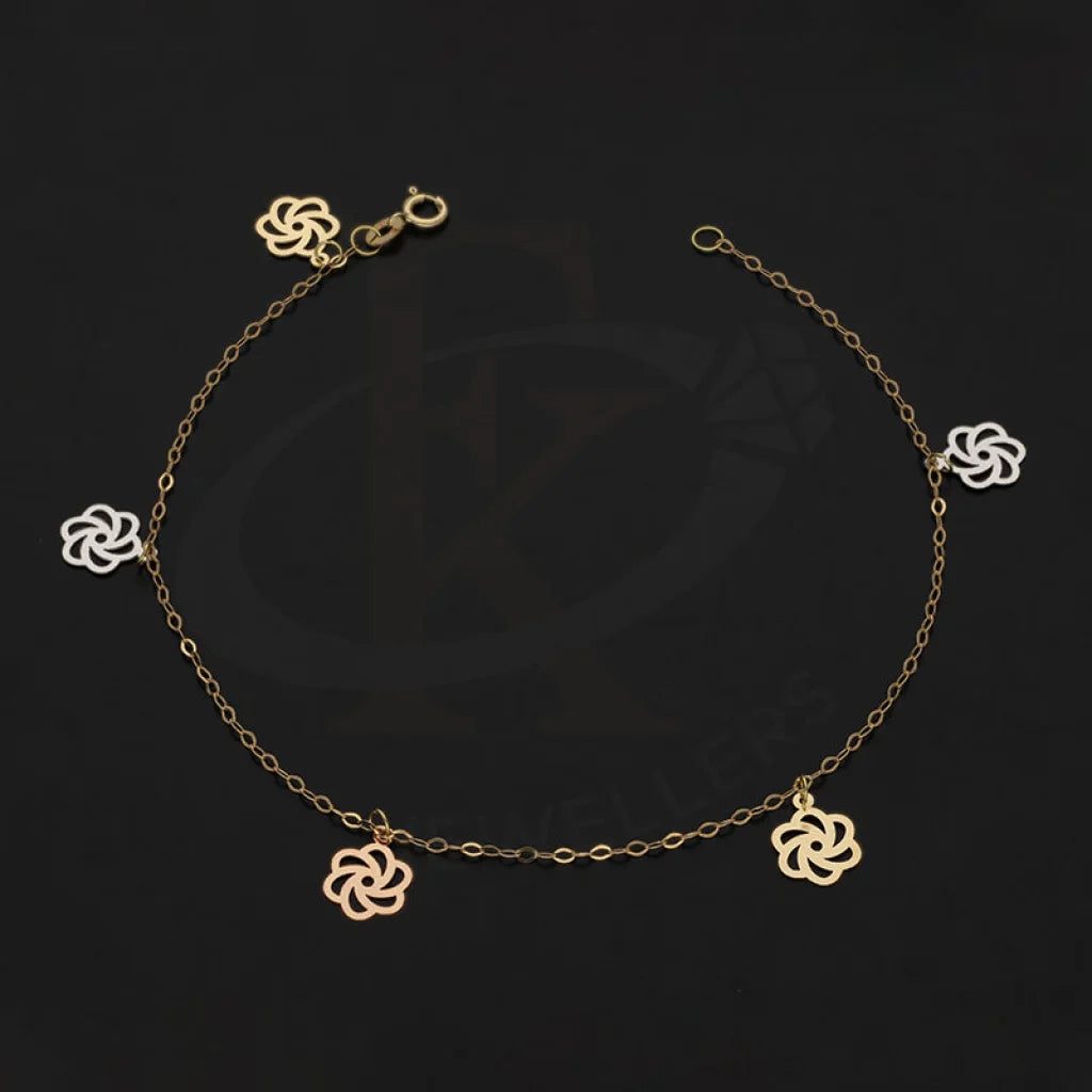 Tri Tone Gold Hanging Flowers Bracelet 18Kt - Fkjbrl18Km5440 Bracelets