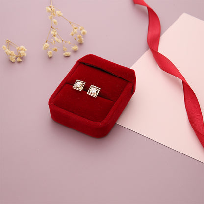 Gold Square Solitaire Earrings 18KT - FKJERN18K8843