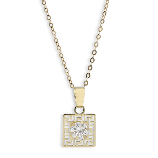 Gold Necklace (Chain with Square Solitaire Pendant) 18KT - FKJNKL18K8842