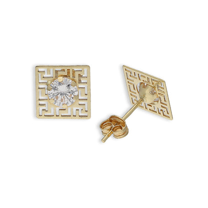 Gold Square Solitaire Earrings 18KT - FKJERN18K8843