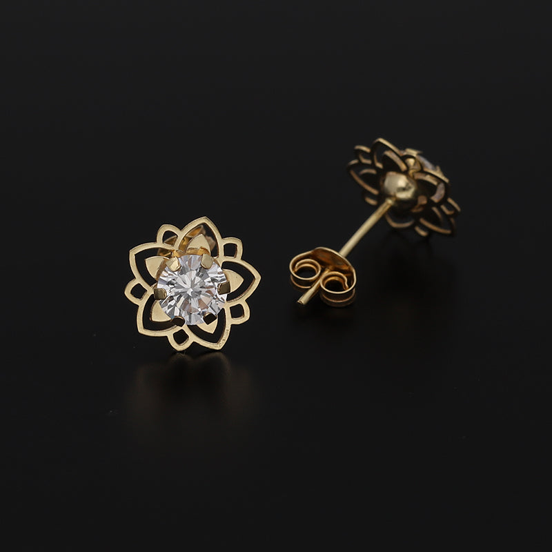 Gold Flower Shaped Earrings 18KT - FKJERN18K8835