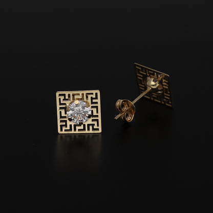 Gold Square Solitaire Earrings 18KT - FKJERN18K8843