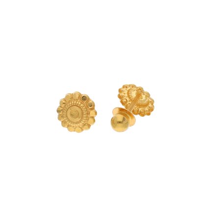 Gold Traditional Round Flower Stud Earrings 22KT - FKJERN22K9074