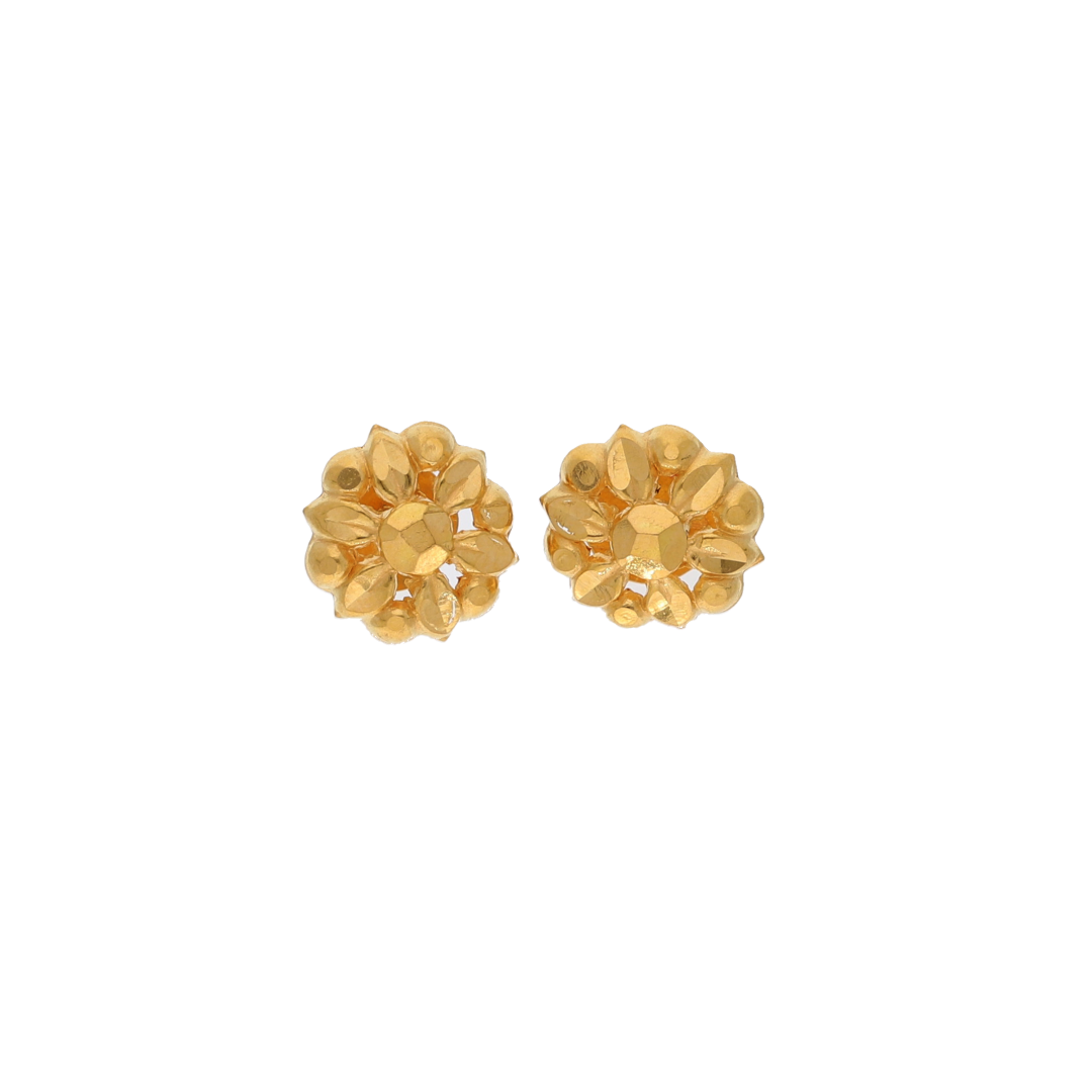 Gold Traditional Stud Flower Earrings 22KT - FKJERN22K9076