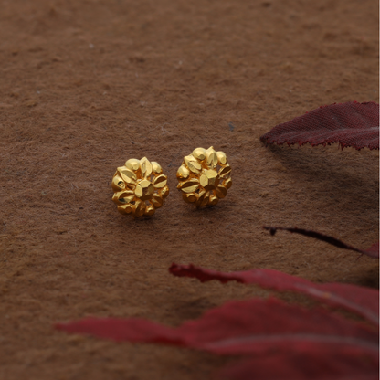 Gold Traditional Stud Flower Earrings 22KT - FKJERN22K9076