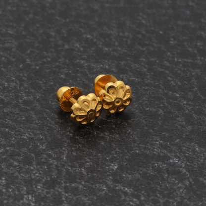 Gold Stud Flower Earrings 22KT - FKJERN22K9077