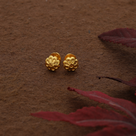 Gold Stud Flower Earrings 22KT - FKJERN22K9077