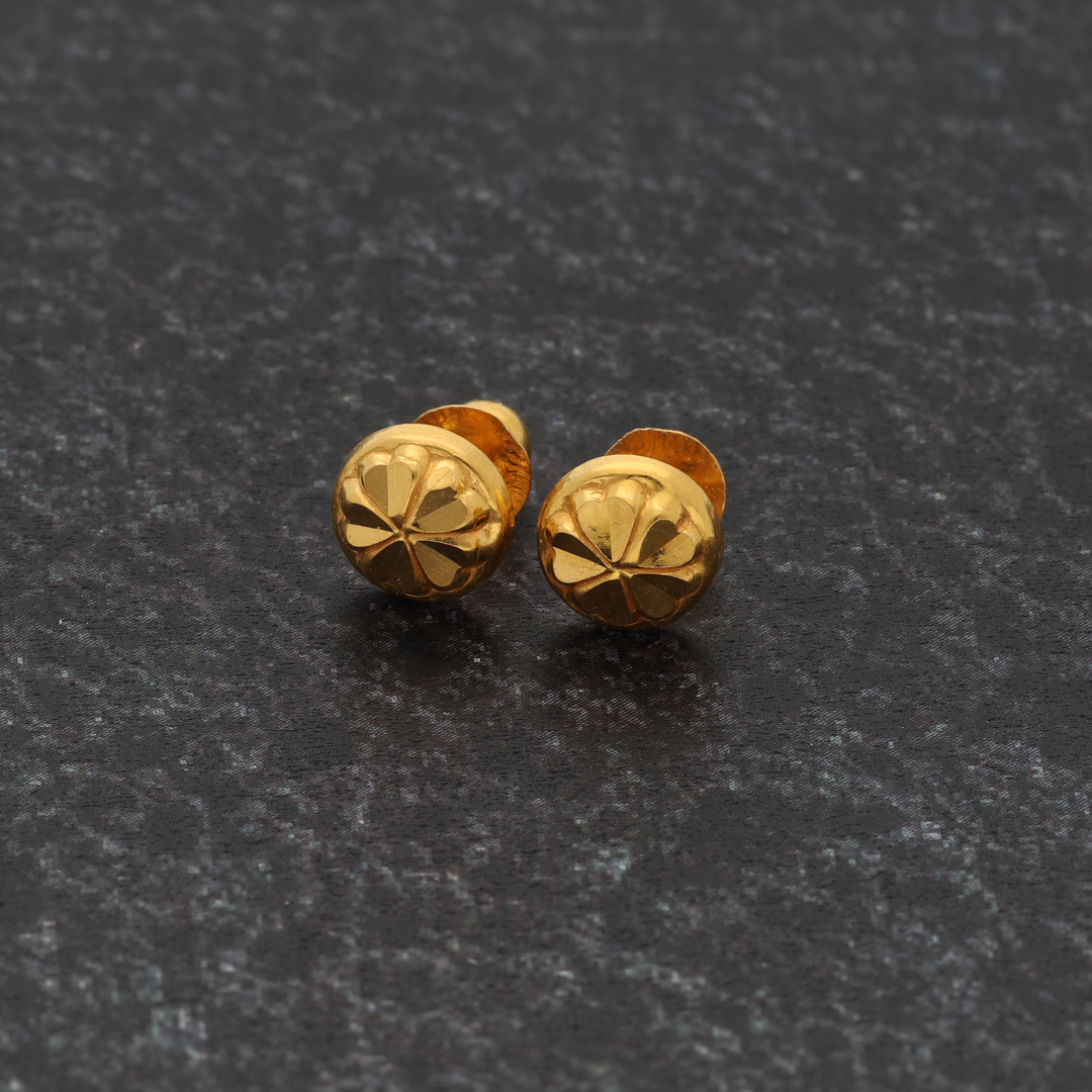 Gold Round Stud Flower Earrings 22KT - FKJERN22K9078