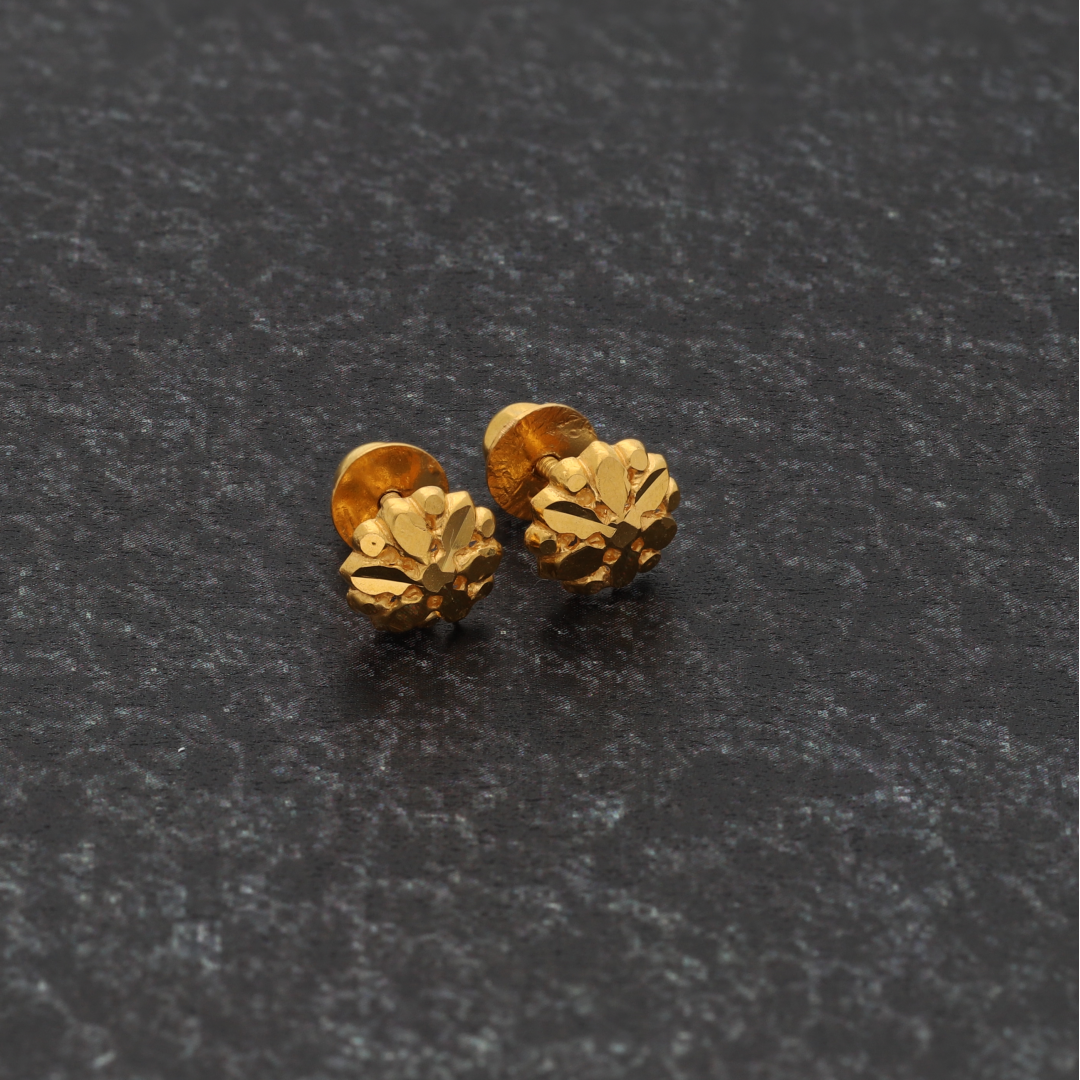 Gold Traditional Stud Flower Earrings 22KT - FKJERN22K9079