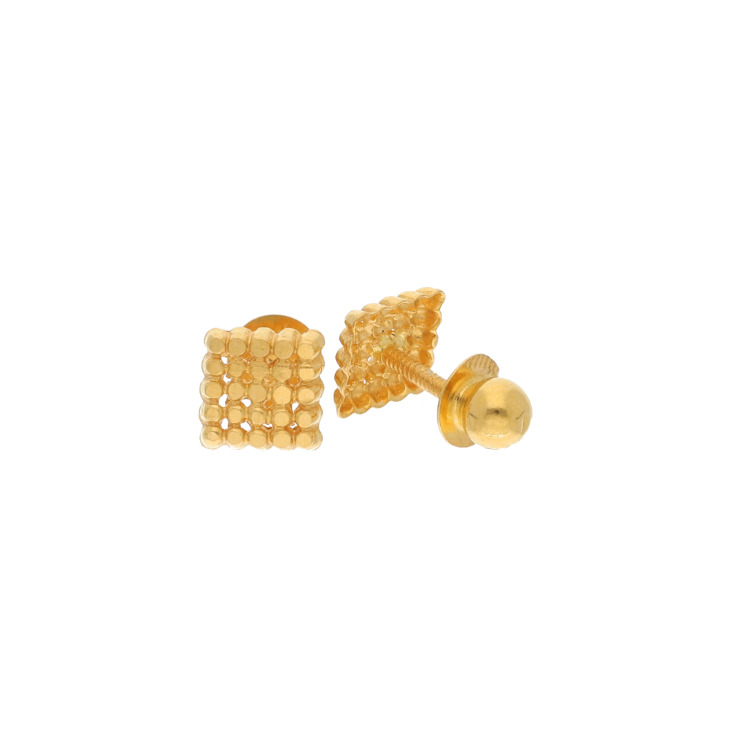 Gold Stud Square Shaped Earrings 22KT - FKJERN22K9071